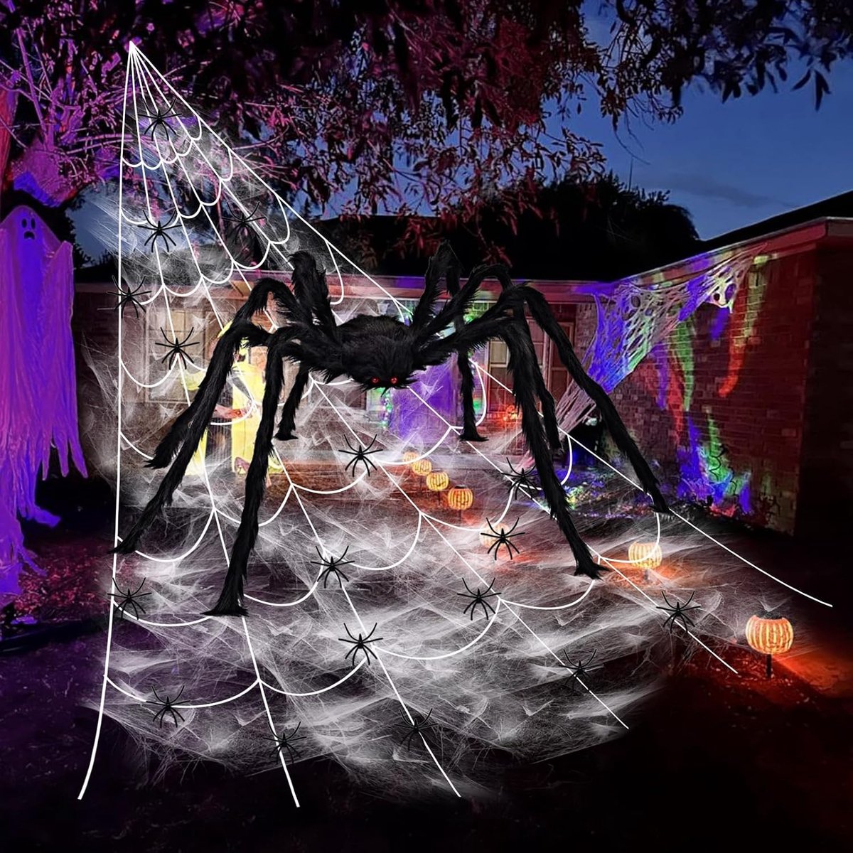 Halloween Decorative Spider Net, 700 cm Spider Web + 90 cm Giant Spider, Halloween + 20 Small Terror Spiders + 40 g - ShopVlot