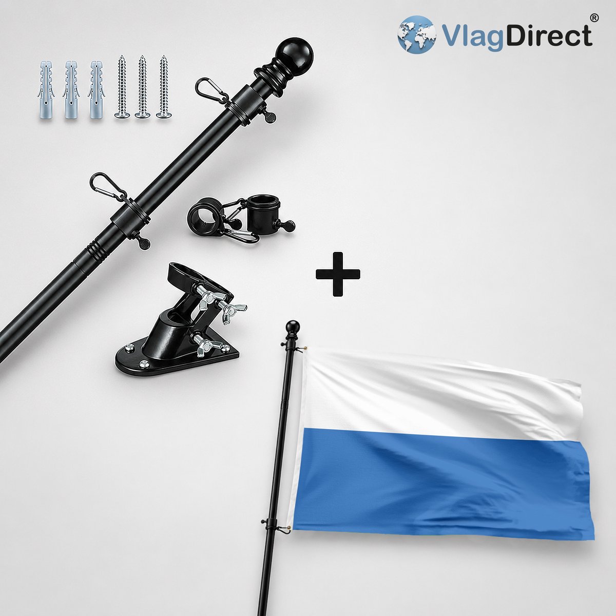 VlagDirect - Compleet vlaggenpakket - Zwarte vlaggenstok inclusief vlaggenstokhouder + Aarlense vlag - Gemeente Aarlen vlag - 90 x 150 cm.