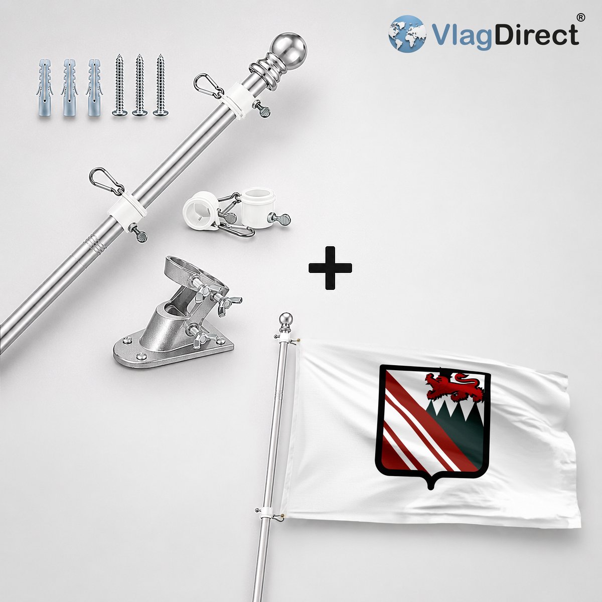 VlagDirect - Compleet vlaggenpakket - Zilveren vlaggenstok inclusief vlaggenstokhouder + Gemeente Vresse-sur-Semois vlag - 90 x 150 cm.