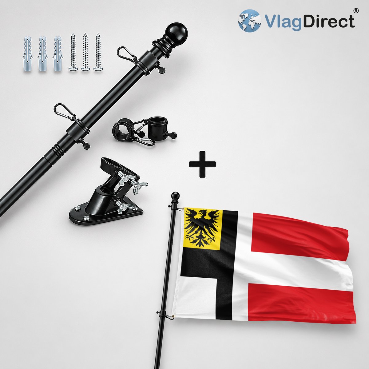 VlagDirect - Compleet vlaggenpakket - Zwarte vlaggenstok inclusief vlaggenstokhouder + Gemert-Bakel vlag - Gemeente Gemert-Bakel vlag - 90 x 150 cm.