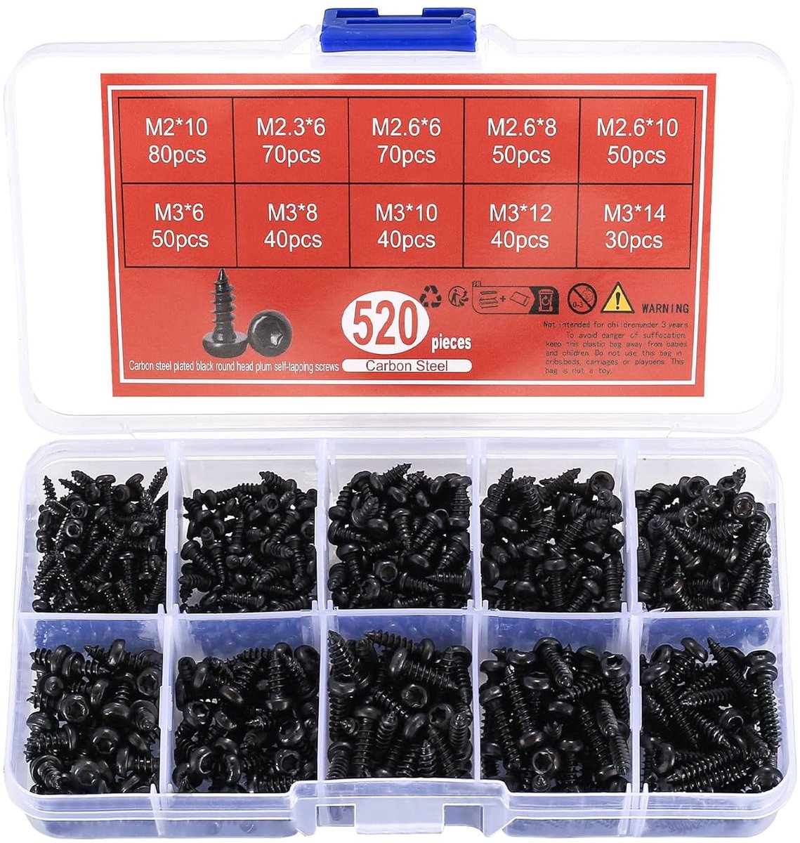 Torx zelftappende schroeven M2/M2.3/M2.6/M3 - vlakke kop zwart - roestbestendig - voor hout en gevel - ShopVlot