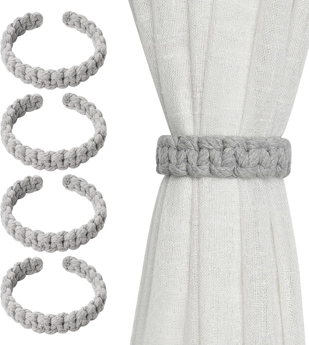 Gordijnhouders 4 stuks - handgeweven katoen - grijs - ideaal voor boho-stijl - ShopVlot