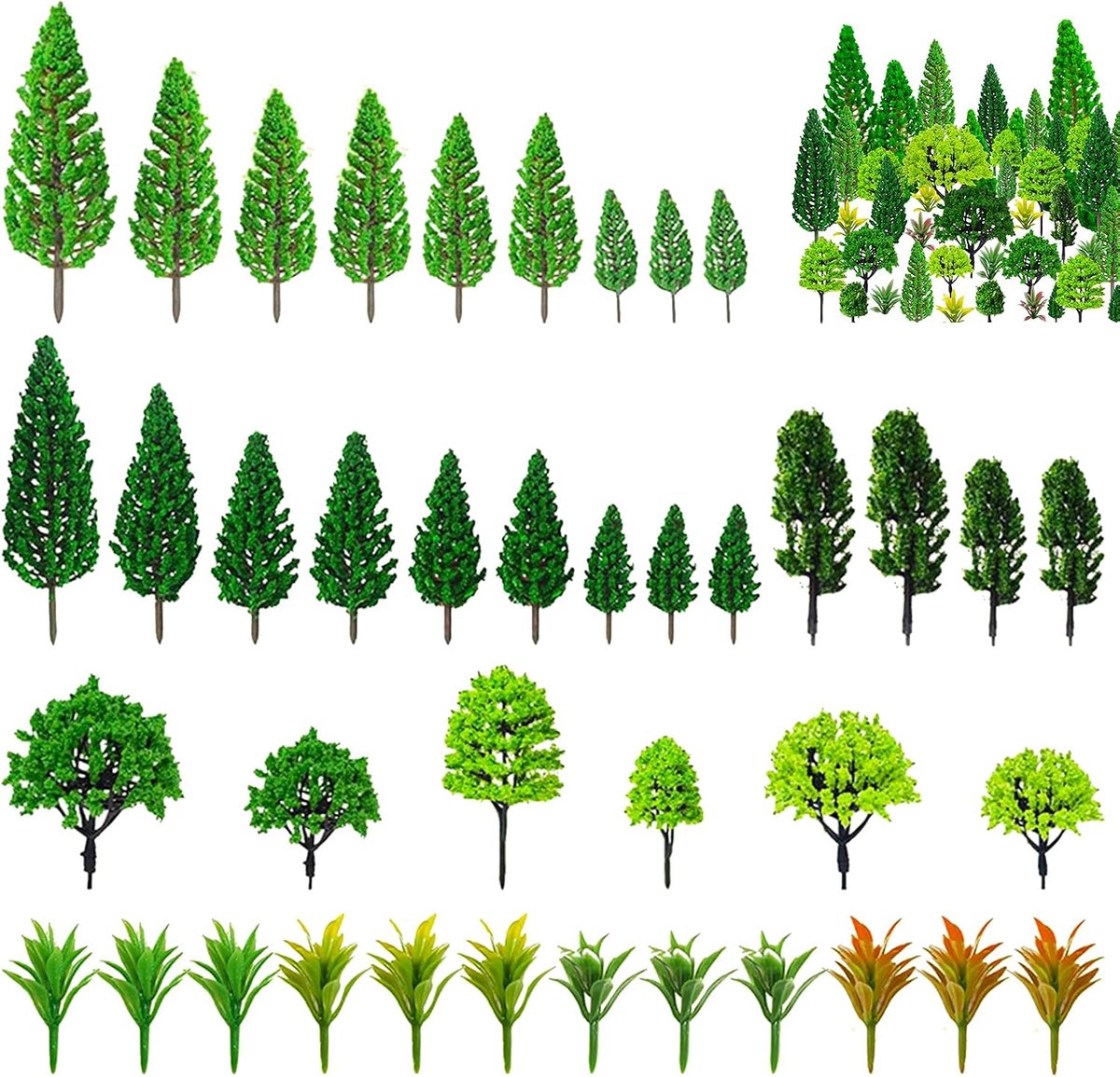 Miniatuurbomen 40 stuks - kunststof - variaties in groen - perfect voor modelbouw en zandtafels - ShopVlot