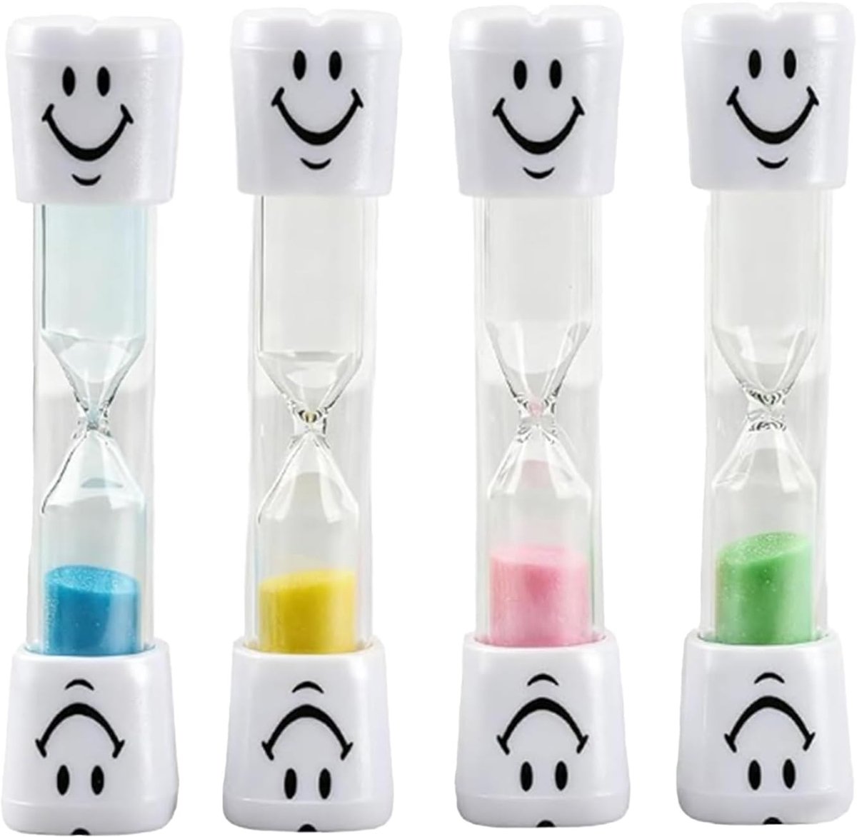 Zandloper set 4 stuks - 3 minuten uurglas - kleurrijk (roze, blauw, geel) - helpt bij tandenpoetsen - ShopVlot