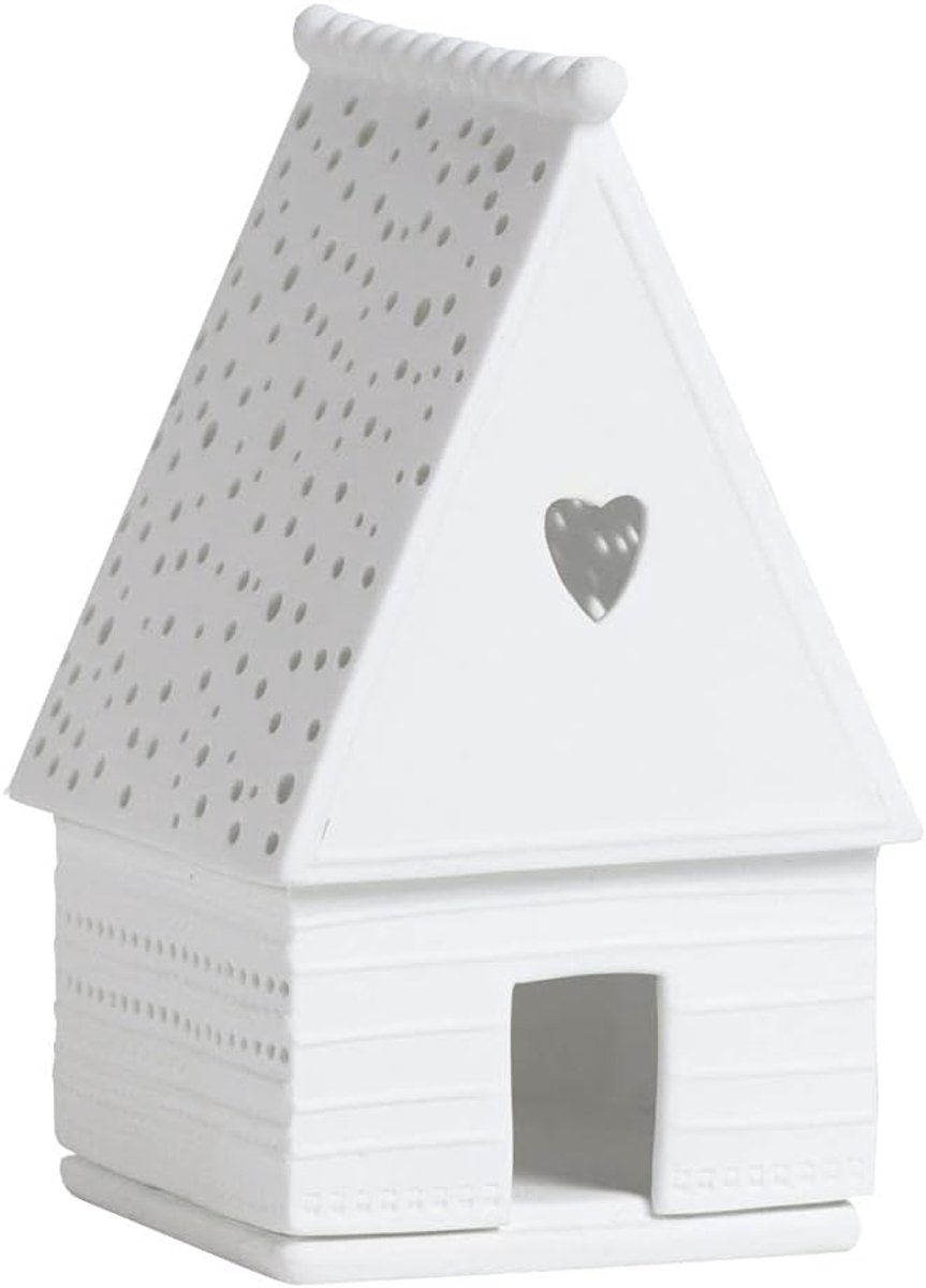 Licht huisje peperkoek hart 8 x 8 x 13,5 cm - porselein - sfeervol licht - ideaal voor de winter - ShopVlot