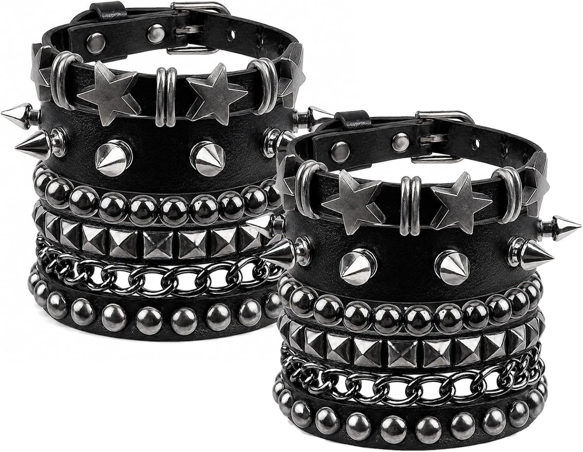 punk rock riem accessoires 2 stuks - klinknagels voor dames en heren - verstelbare riem met studs - ShopVlot