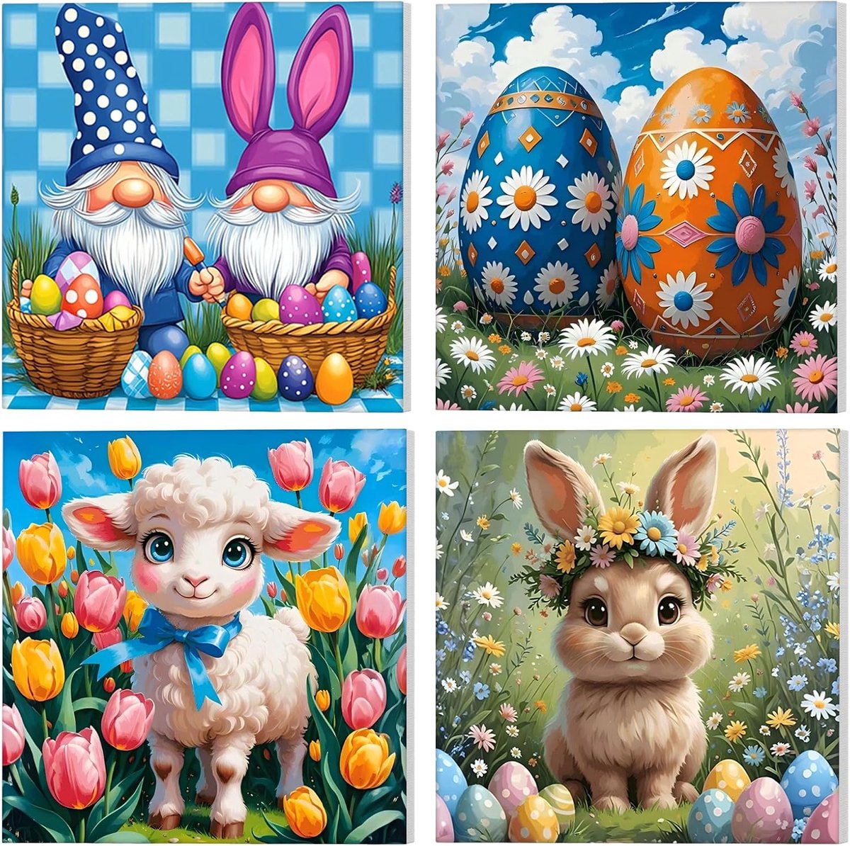 Schilderen op Nummer 4pcs Pasen Thema - Dwarven Schilderij met Lijst - Creatieve DIY Set - Ontspanning voor Volwassenen - ShopVlot