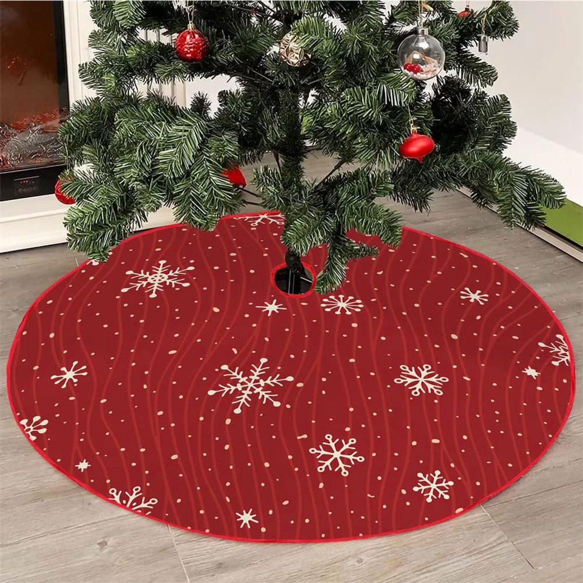 Kerstboomrok 48 inch - Zacht pluche - Sneeuwvlokken design - Creëer een feestelijke sfeer - ShopVlot