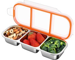 Snackbox met 3 vakken - roestvrij staal - 600 ml
