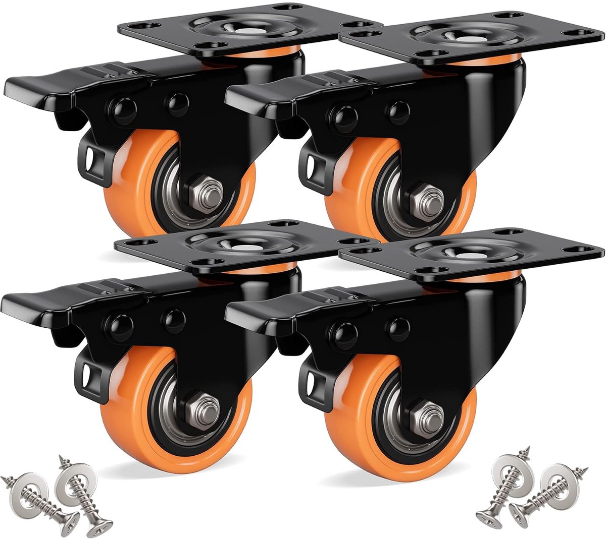 4 pieces furniture castors Ø50mm with brakes incl. mounting accessories castors transport wheels 360° rotation up to - ShopVlot