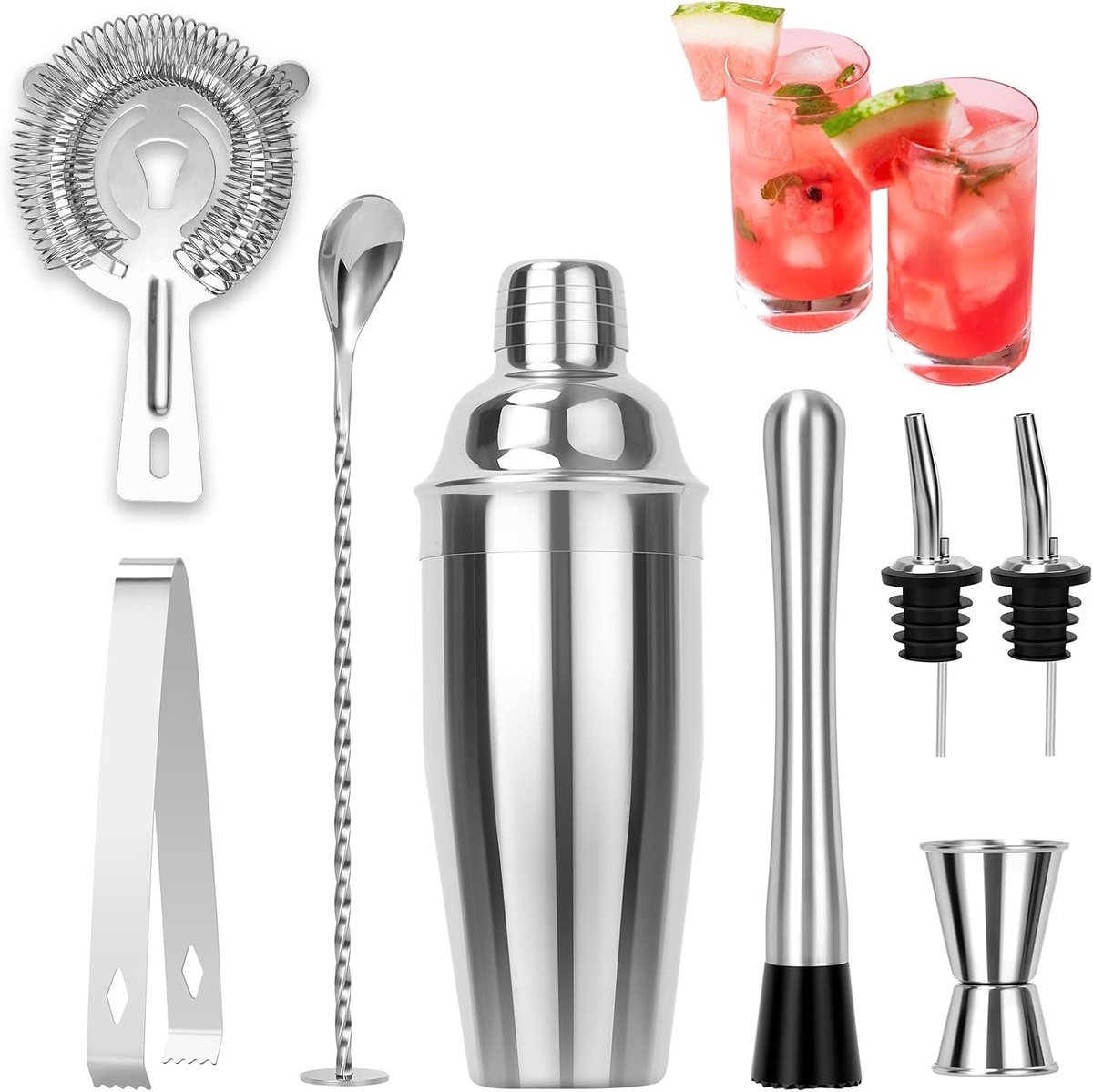 Cocktailset 8 stuks - RVS - met shaker - ideaal voor thuis cocktails maken - ShopVlot