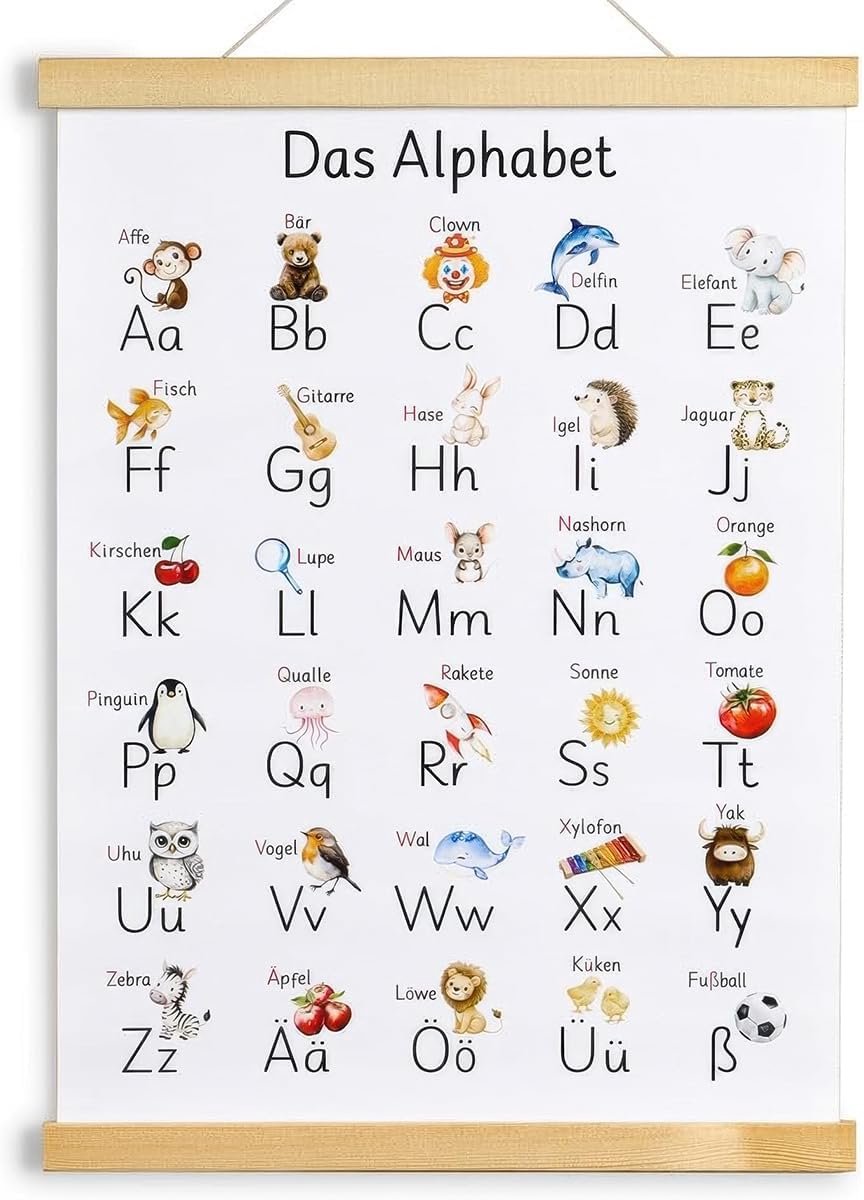 ABC poster voor kinderen 30x40cm - alfabet poster met dierenmotieven - leerposter basisletters - ideaal voor kleuters - ShopVlot