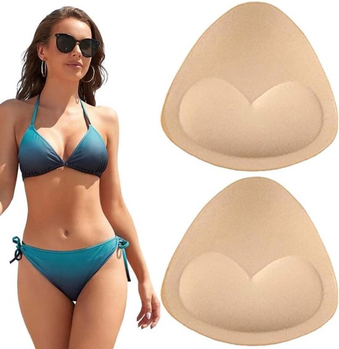 Beha inzetstukken driehoekig, push-up pads, foam vulling, set van sportpads, bikini vulling beige - Comfortabele en discrete beha inserts van hoge kwaliteit
