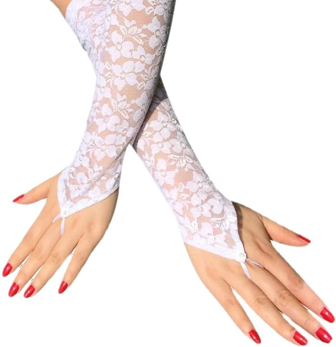 Huwelijks Handschoenen Lange Vingerloze Handschoenen met Kant - Wit - Retro Design - Perfecte Accessoire voor Bruiloft - ShopVlot