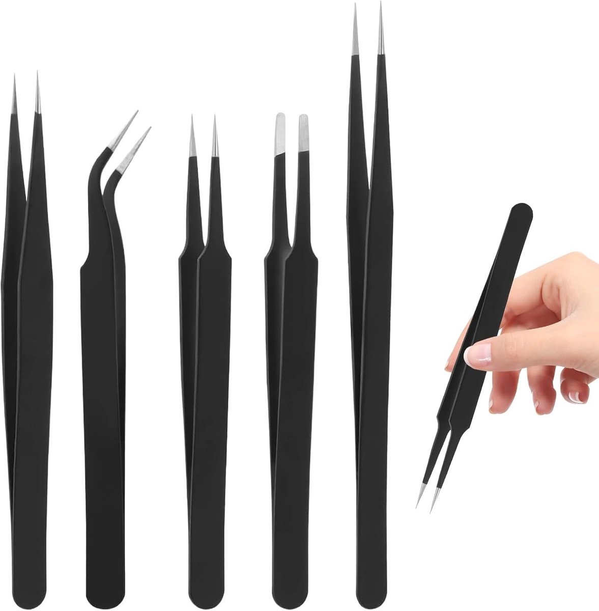 5 Pcs Tweezers Set - Tweezers Crafts - Eyebrows Epilation - Stainless Steel Tweezers - Model Making - Diamond Craft Tweezers Kit - Entomology - Mobile Phone Tweezers Set