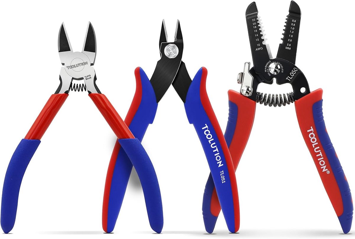 Tangen set 3-delig - 7" draadstripper en 5" kniptangen - veermechanisme - ideaal voor elektra en klussen - ShopVlot
