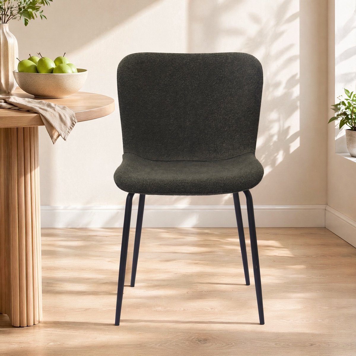 COVREO Eetkamerstoel 55x48x80 cm groen, stof met metalen onderstel 2-delig