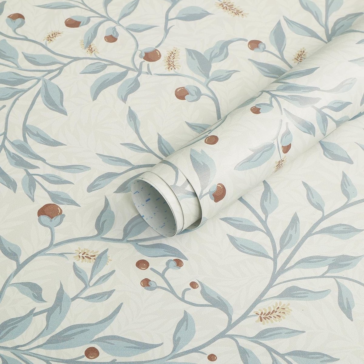 Timeet Adhesive Film Furniture Film Blue Leaves Self-Adhesive Wallpaper White Furniture Film Self-Adhesive Plant - ShopVlot
