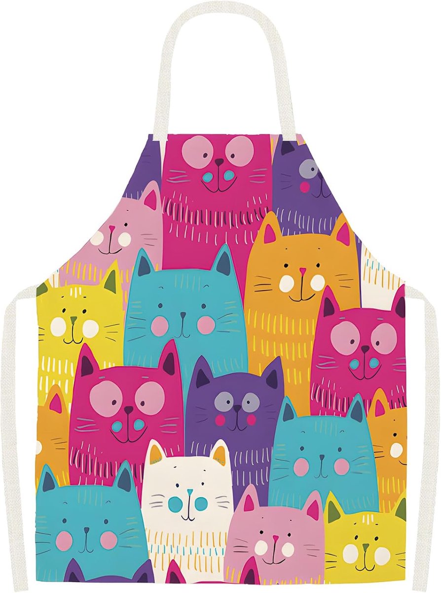 Kitchen Apron Cartoon Black White Cat Pattern Aprons Adjustable Cartoon Apron Linen Waterproof Kitchen Apron for Women - ShopVlot