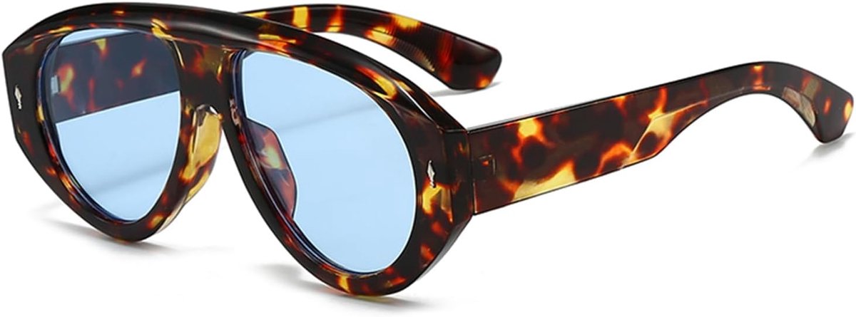 Retro Oversized Oval Sunglasses 70s Thick Frame Sunglasses Pilot UV400 Wide Glasses for Women and Men - ShopVlot