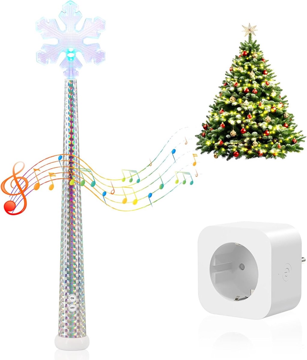 Toverstaf met RGB en muziek, draadloos stopcontact met afstandsbediening voor lichtkettingen en kerstdecoratie, 30 m - ShopVlot