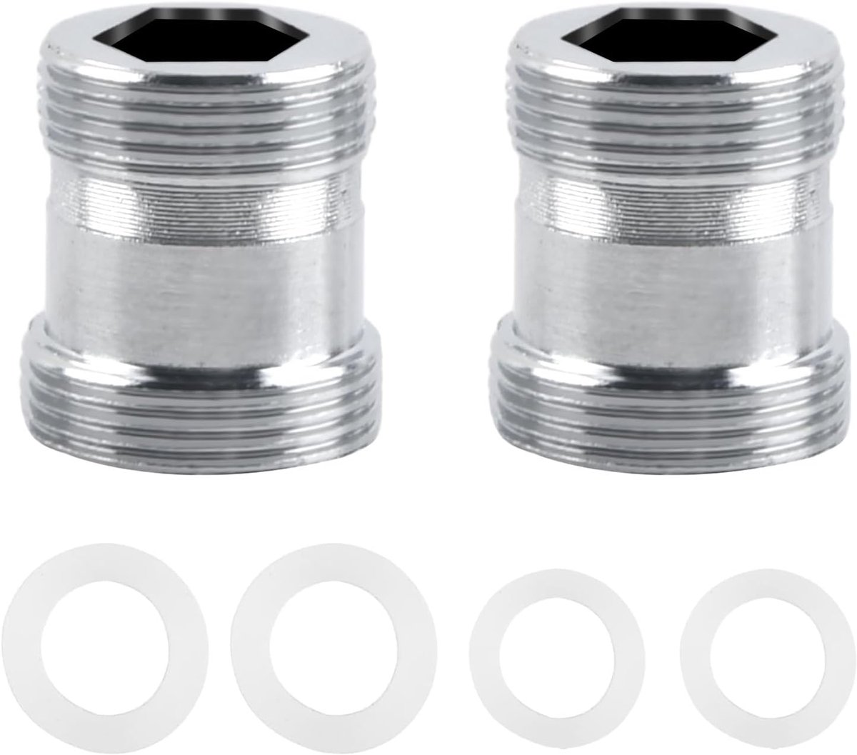 Pack of 2 Tap Adapters, Male Thread M22 to M24 Brass Tap Adapter, Double Thread Adapter with Rubber Seal, Faucet Mount - ShopVlot