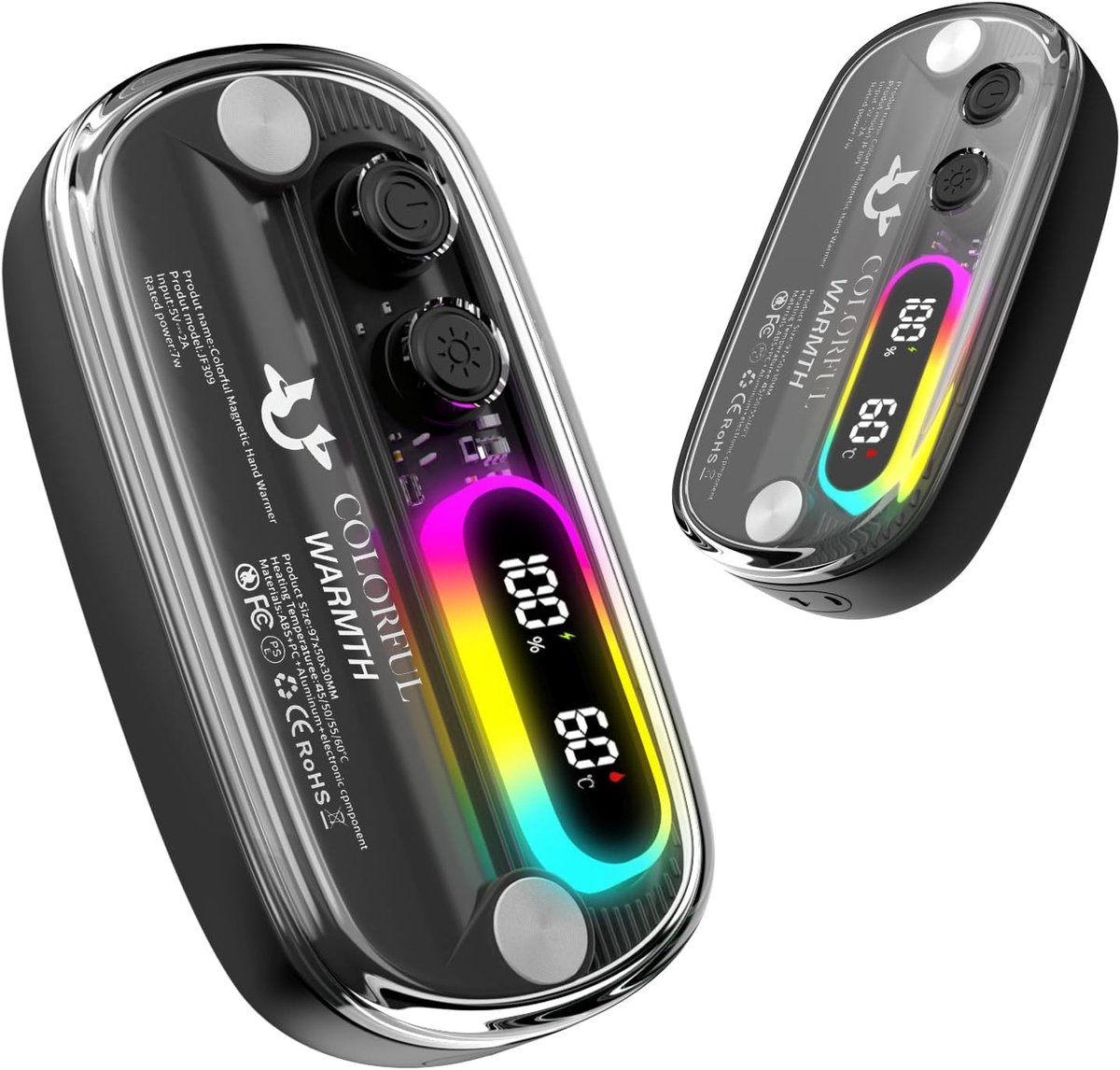 Magnetic Hand Warmers Rechargeable 2 Pack Electric Hand Warmer Reusable with RGB Lighting 4 Heating Levels and Digital - ShopVlot