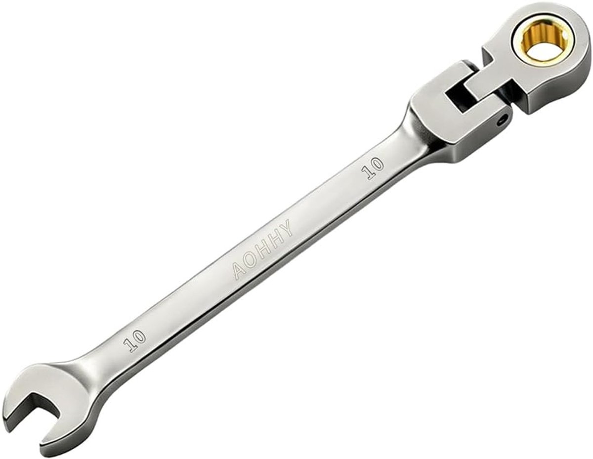 Flexibele Kop Ringsleutel 10mm, gesmeed uit Cr-V-staal, Combinatiesleutel met 72-tands tandwielsysteem, flexibele kop - ShopVlot