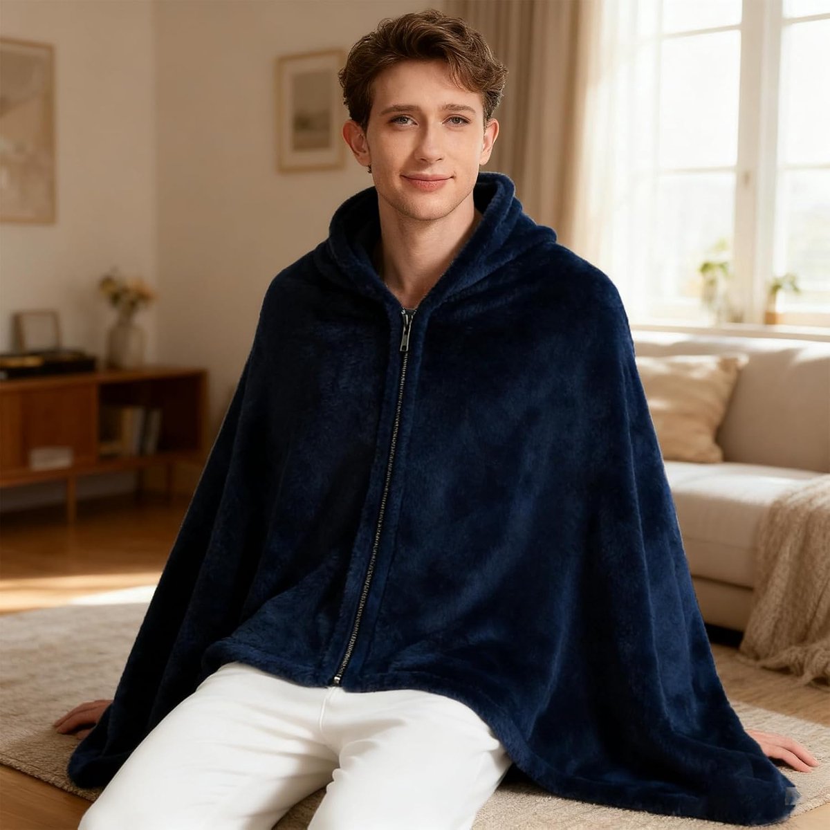 Women's Poncho Winter Thick Fleece Cape with Zip, Cuddly Blanket and Warm Bed Jacket for Office, Travel, Sofa - ShopVlot