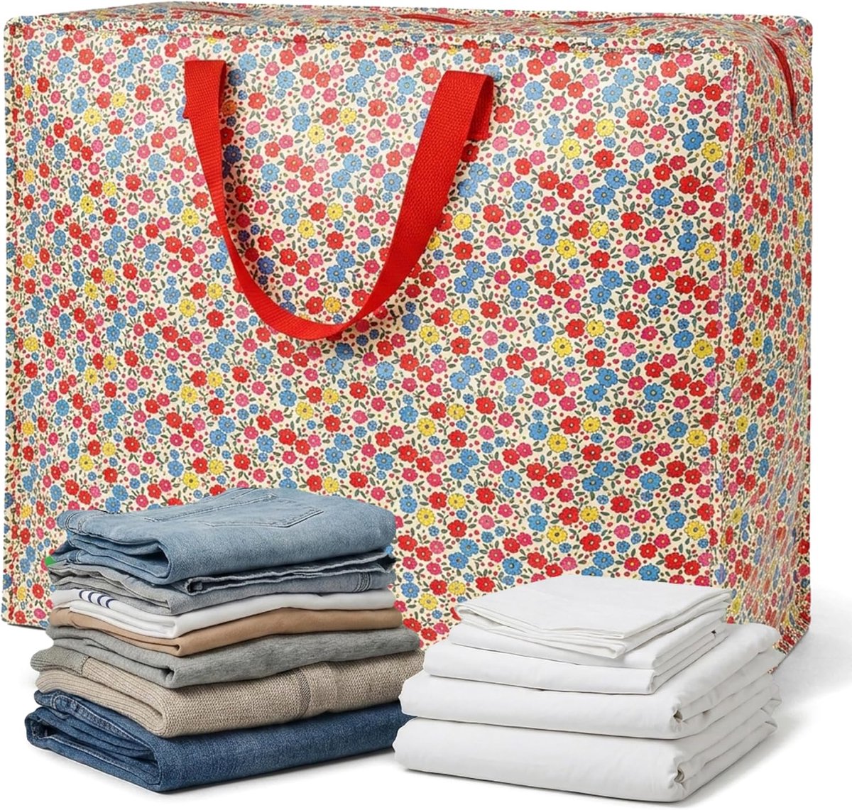 Rex London - XXL giant bag, storage bag with zip - tilde / small colorful flowers - ShopVlot
