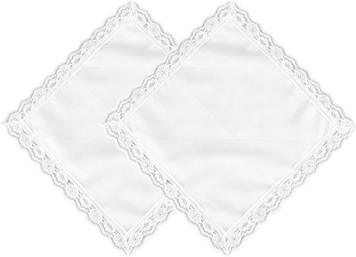 Zakdoeken voor heren, twee witte zakdoeken van puur katoen van 25 cm met kanten rand, perfect voor doe-het-zelf - ShopVlot
