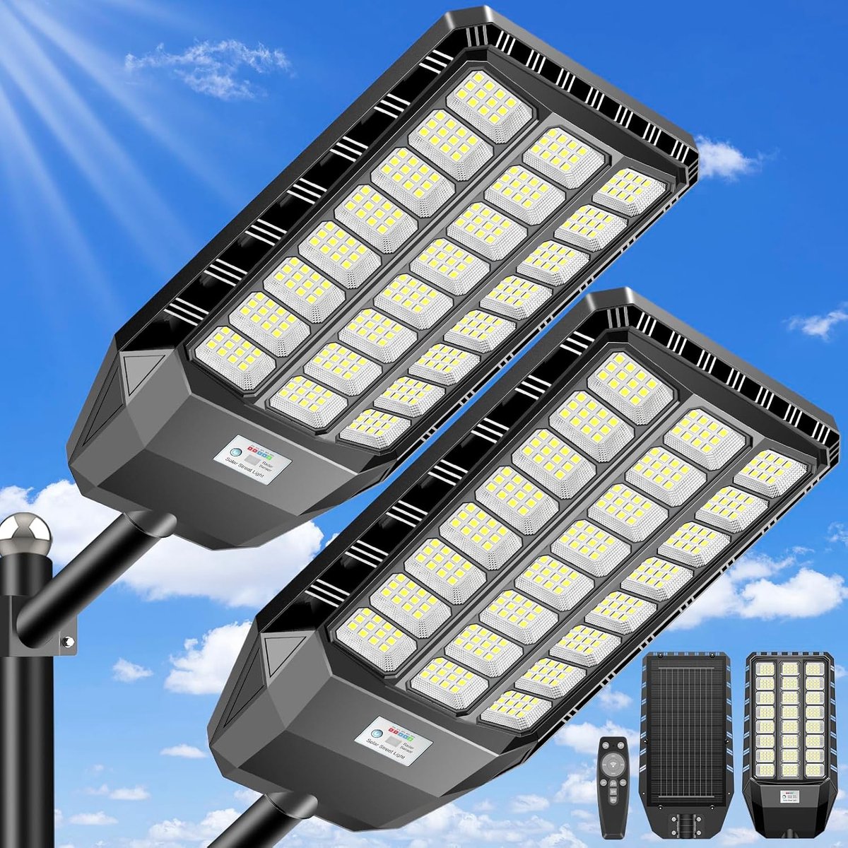 Buitenlantaarn op zonne-energie met afstandsbediening, solarspot met bewegingsmelder en IP66 waterdicht, zonsondergang - ShopVlot