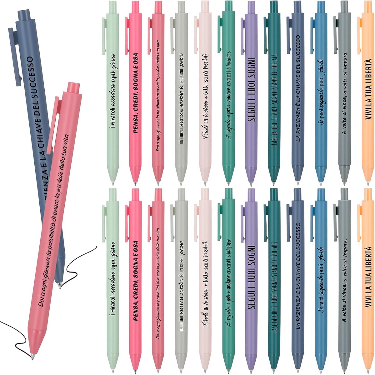 24 stuks inspirerende balpennen met inspirerende citaten bedrukt. Een perfect cadeau voor collega's, medewerkers - ShopVlot