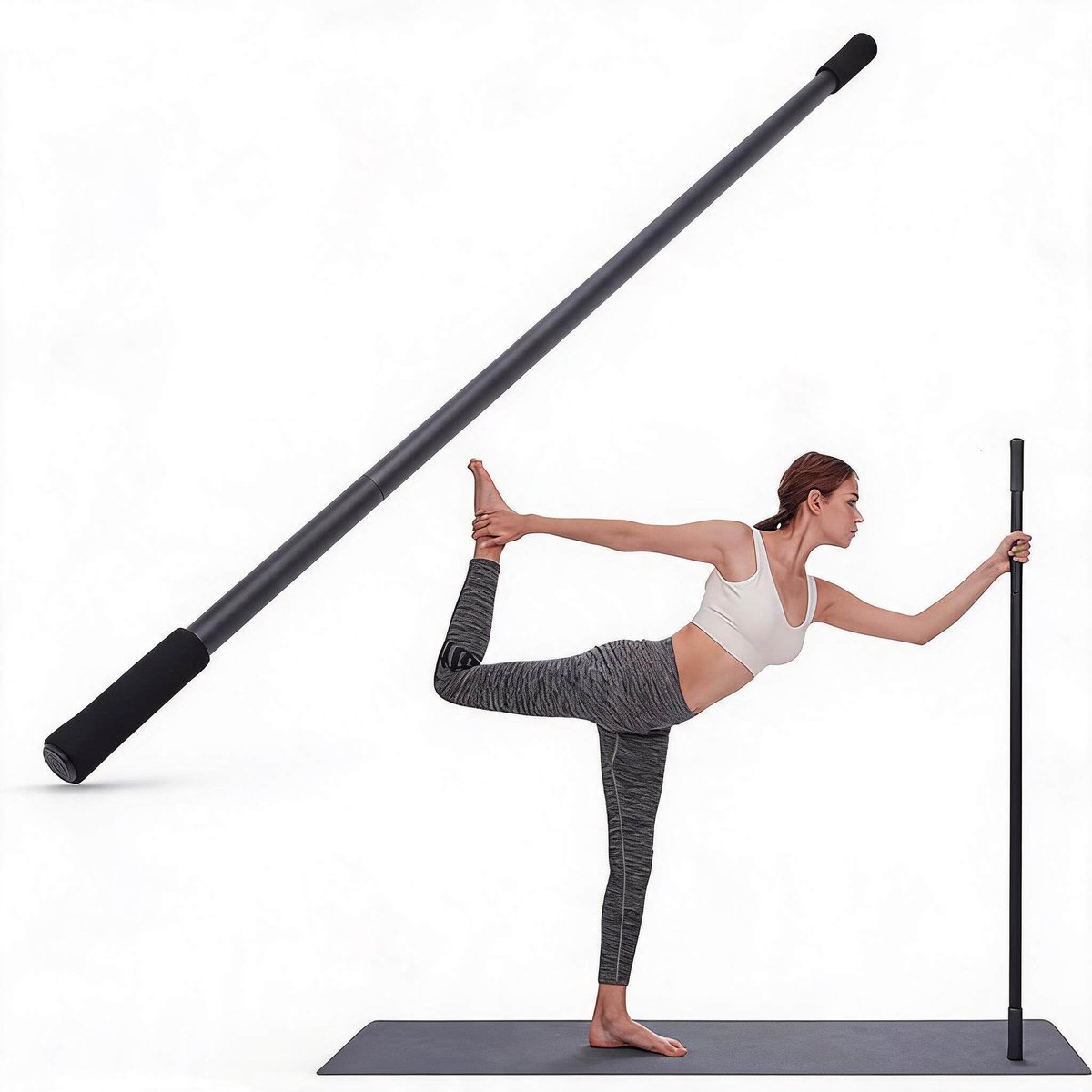 Yoga stick 5ft verstelbaar - veelzijdige trainingspaal - schuimhandvatten - verbeter mobiliteit - ShopVlot