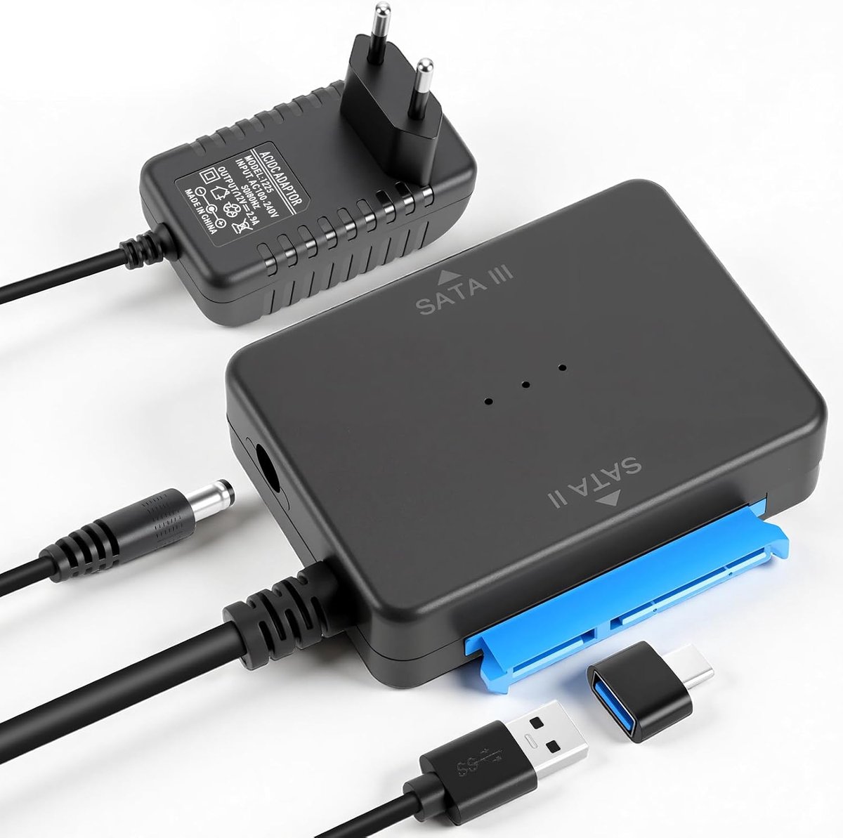 USB 3.0 naar SATA III/II Adapter Kabel - Dual Port voor 2.5" en 3.5" HDD/SSD - Inclusief USB-C Converter - ShopVlot