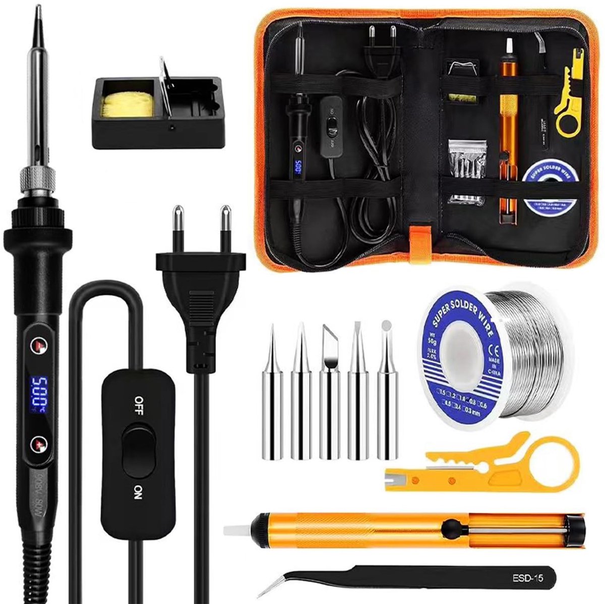 Soldeerbout Set - Reparatieset Elektronica - Elektronisch Repareren - Instelbare Temperatuur - 80 Watt - Grijs