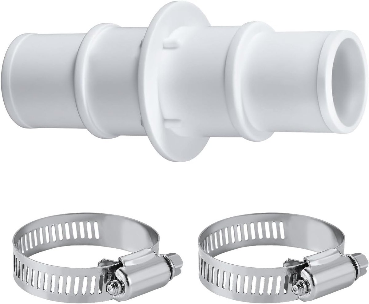 Zwembadslangverbinder 32-38 mm - Witte slangadapter - Inclusief slangklemmen - ShopVlot
