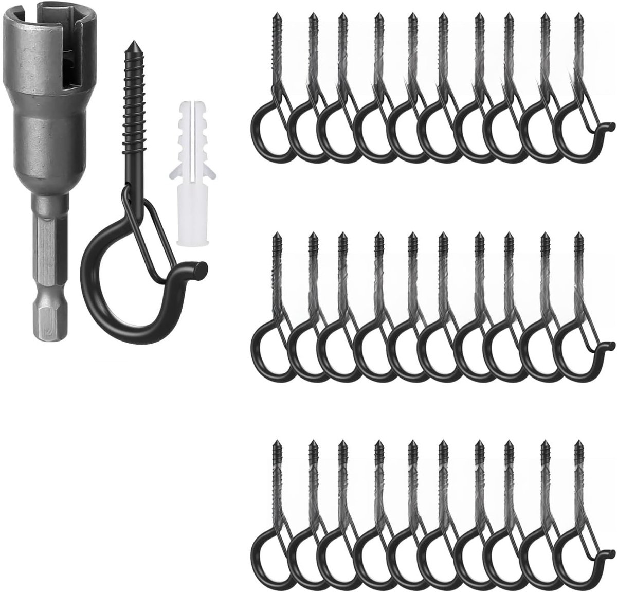 Schroefhaken 30 stuks - 37/53/55 mm - met vergrendelingsmechanisme - ideaal voor wandmontage - ShopVlot