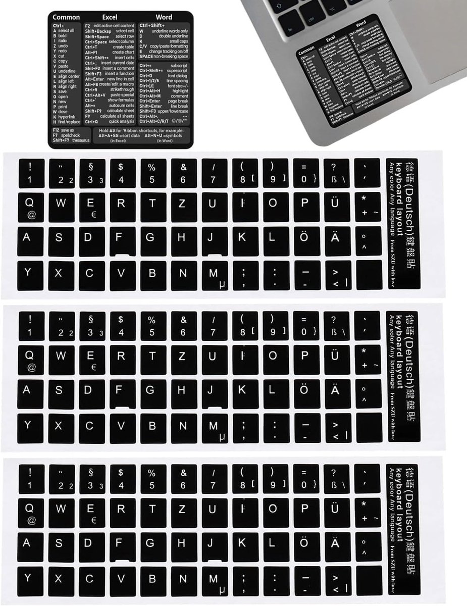 Set van 3 stickers voor Duits toetsenbord - matte vervangende toetsen - zelfklevend - eenvoudig aan te brengen - ShopVlot