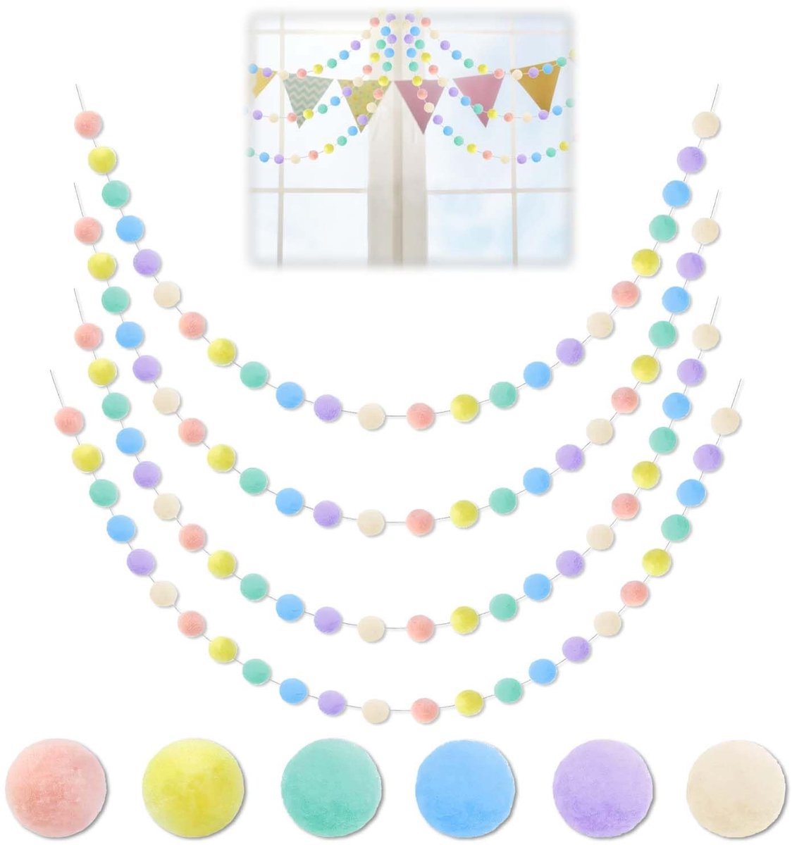 Solidchoice - Kleurige Viltbollen Slinger voor Decoratie en Feestjes