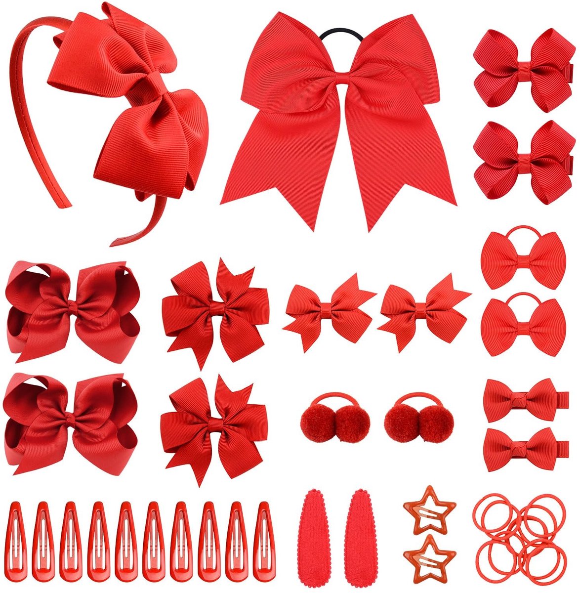 Haaraccessoires Set - Haarelastiekjes Meisjes - Dagelijks Gebruik - 40 Delige Rode Serie - 28.5 x 17.1 x 2.6 cm