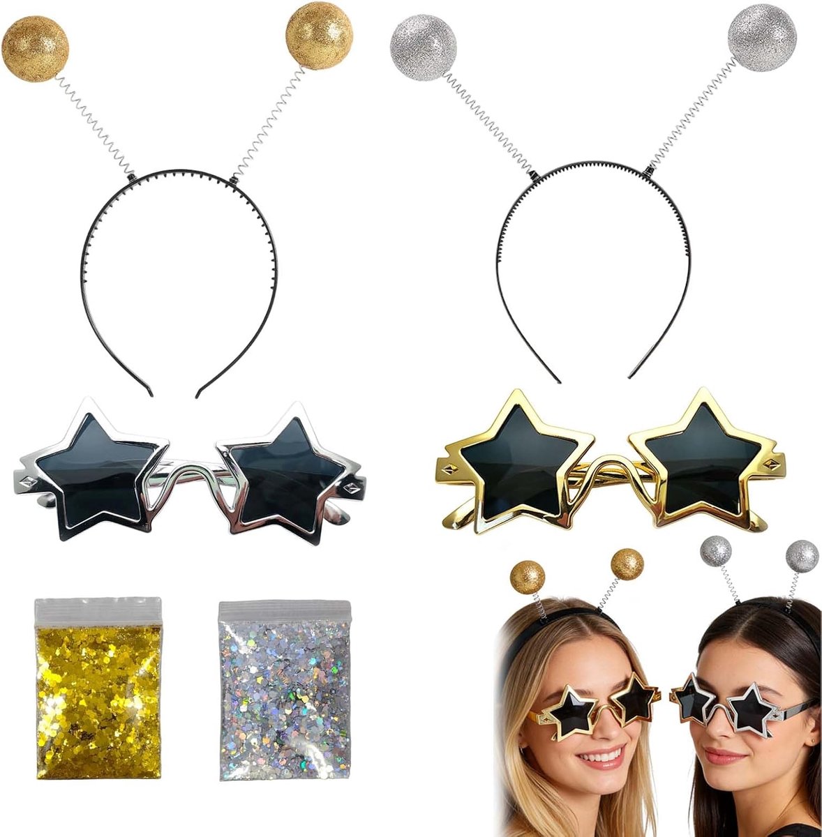 Alien Bril met Marsachtige Antenne - Set van 2 - Stervormige Brillen - Perfect voor Feesten - ShopVlot