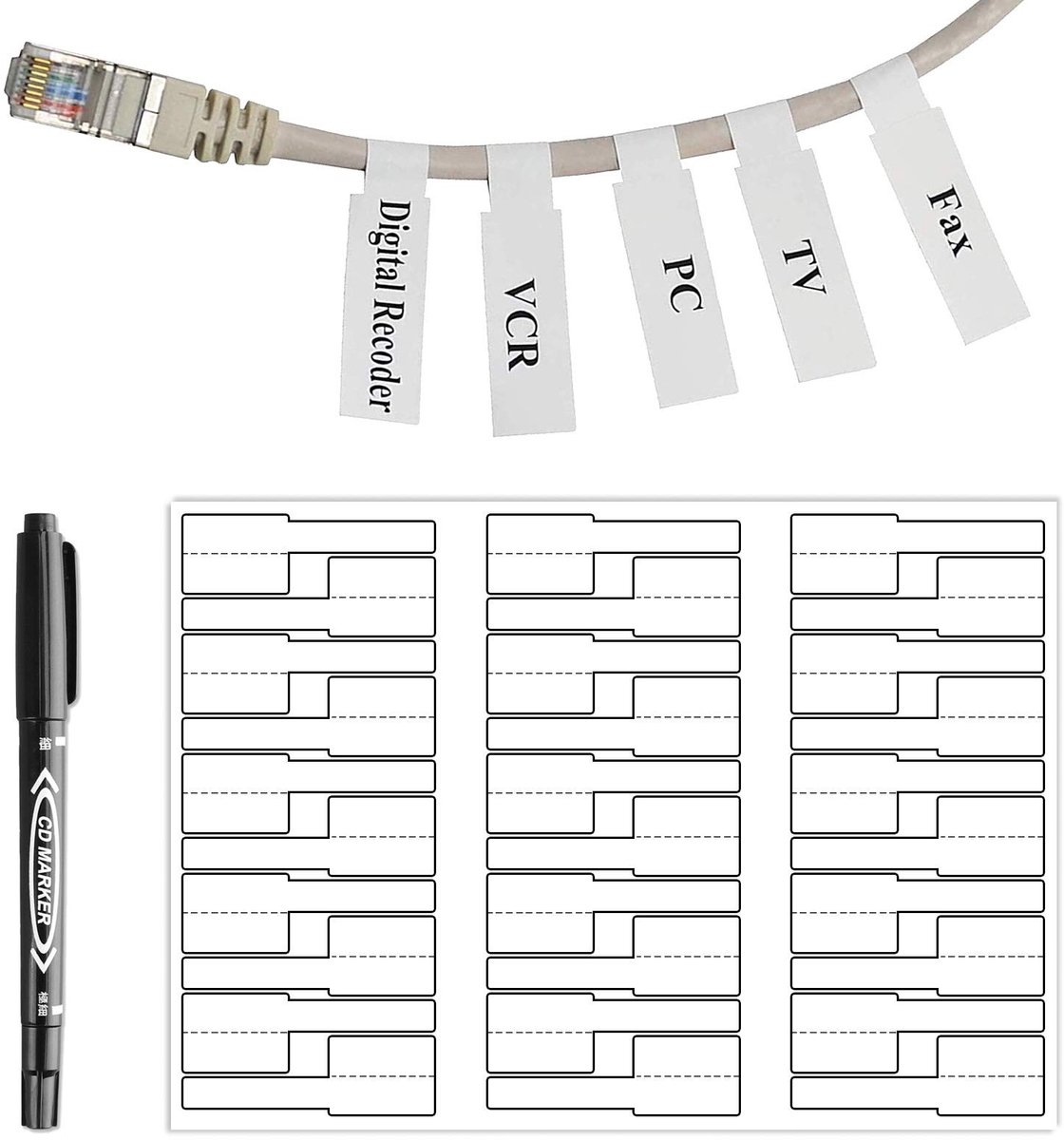 Solidchoice - 600 Zelfklevende Kabellabels met Markerpen