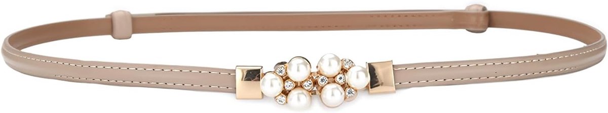 LumiSyne Women Skinny Leather Belt Solid Color Belt Pearl Decoration Metal Interlock Buckle Adjustable Thin Waist Belt - ShopVlot