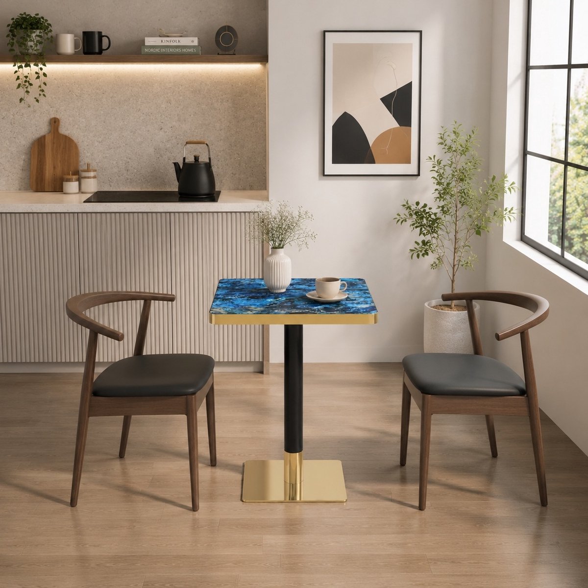 COVREO Eettafel 60x60 cm blauw, MDF met metalen frame voor 2-4 personen