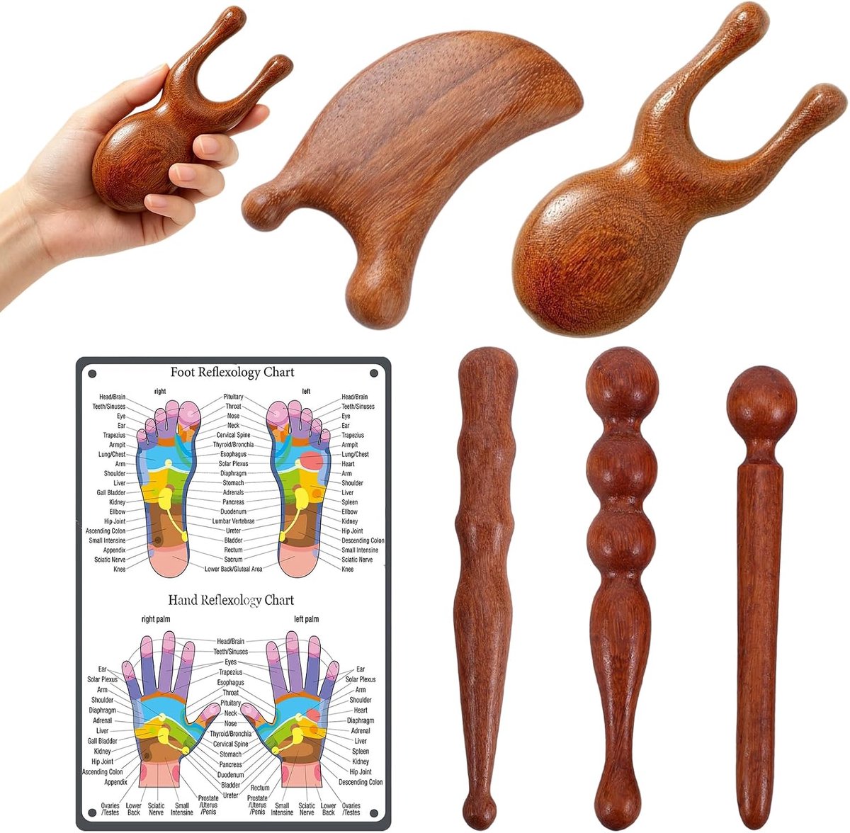Houten triggerpunt massagestaaf - set van 5 stuks - voor voeten, nek, schouders en meer - ultieme ontspanning - ShopVlot