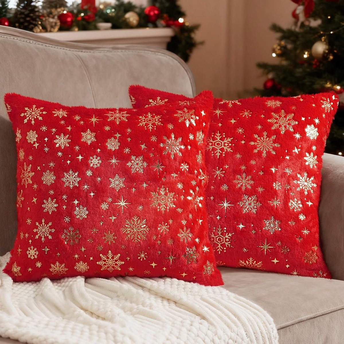 Kussenhoezen 50 x 50 cm - Decoratieve Glittersneeuwvlokken - Set van 2 voor Kerstdecoratie - Verfraai je bank - ShopVlot