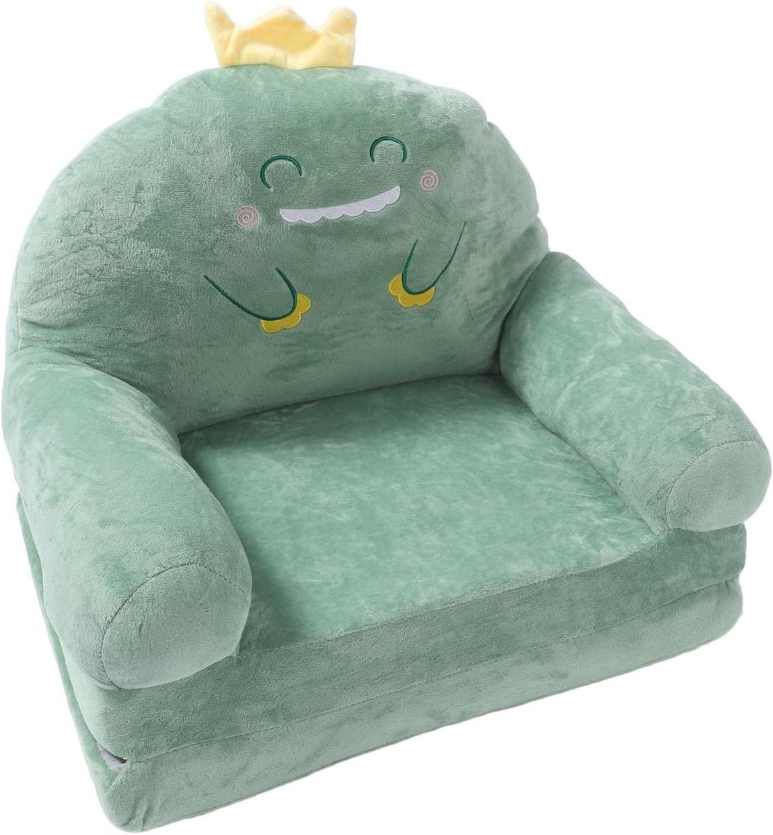 Kinderfauteuil - Peuterbankje - Ontspannen en Lezen - Opvouwbaar Schuimontwerp - 50 x 41 x 24 cm - Groen Dinosaurus