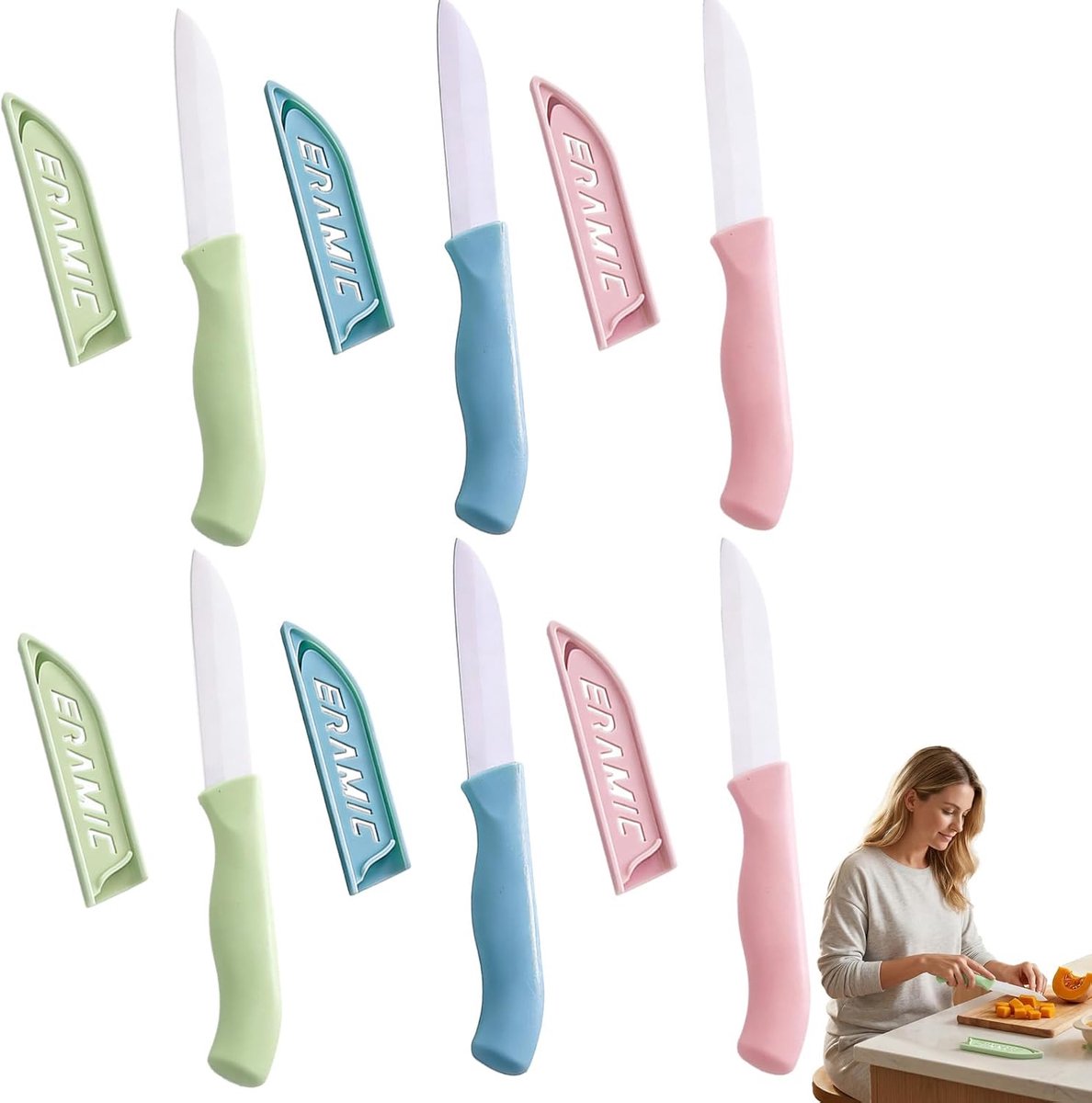 6 Cuchillos Juego Completo de de Cocina de Cerámica Lámparas de Precisión 80 mm, Alta Resistencia y Ergonomía, Ideal - ShopVlot