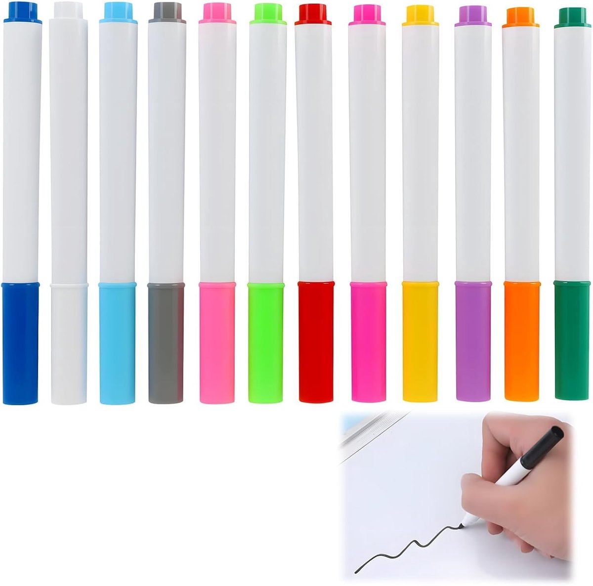Set van 12 led-markers 2 mm - fijne punt - droog afwisbare pennen - voor school en kantoor - ShopVlot
